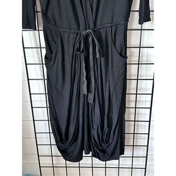 Free People Maxi Ruched Dress Womens M Black V-Neck Drawstring Baggy - Picture 2 of 12